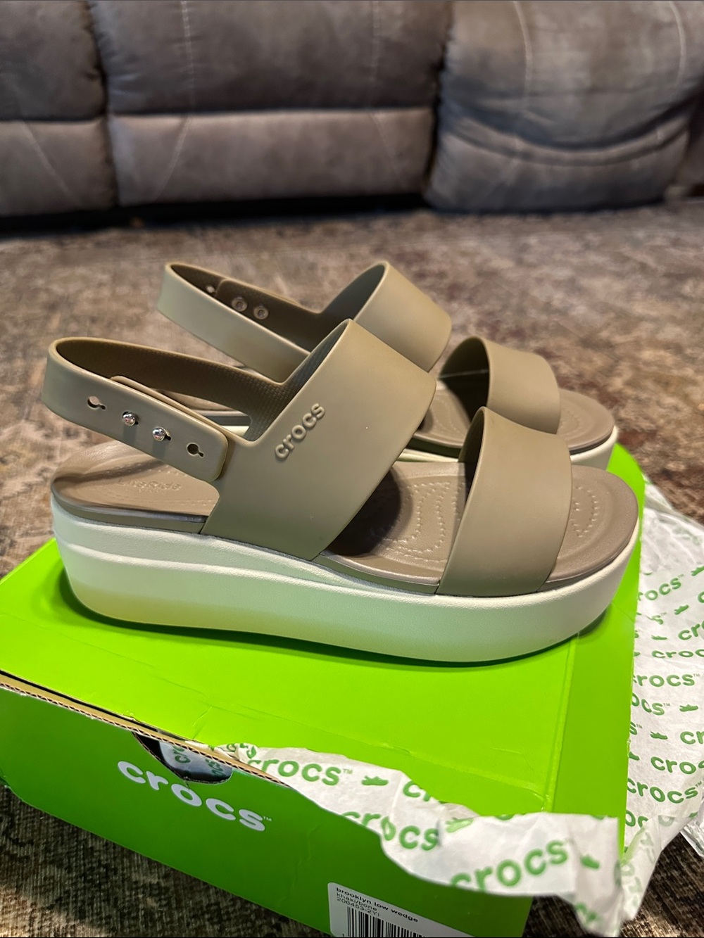 CROCS Women's Platform Slingback Sandal in Taupe